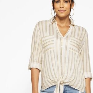 Chic Ivory Striped Button-Down Shirt